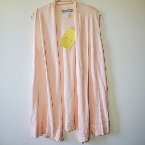 Modern Soul Comfort Yarn Twin Set 3/4 Sleeve Top Open Vest Peach Womens Size M - Picture 3 of 10